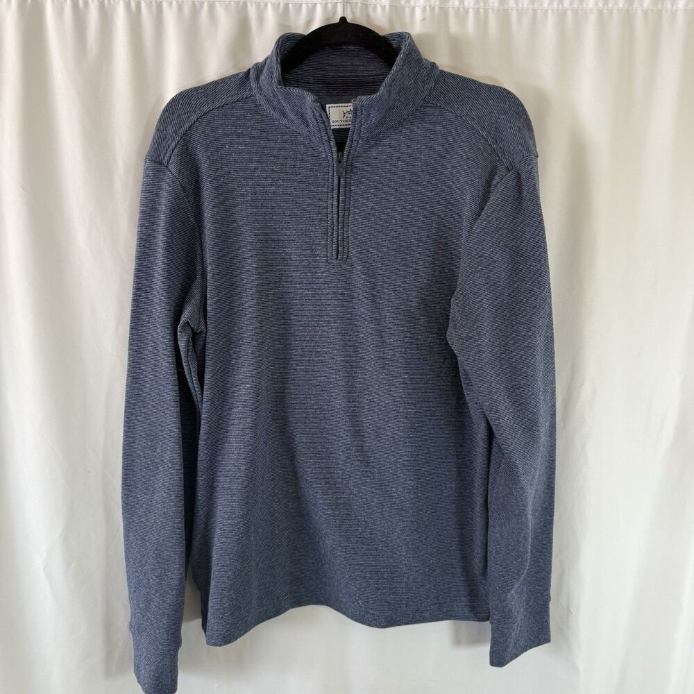 Southern Tide Sweater Men's Small Blue Striped 1/4 Zip Pullover Cotton Blend
